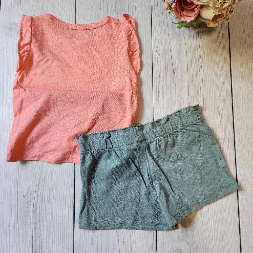 Carter's peach tank top and olive green short set size 9mo NWT